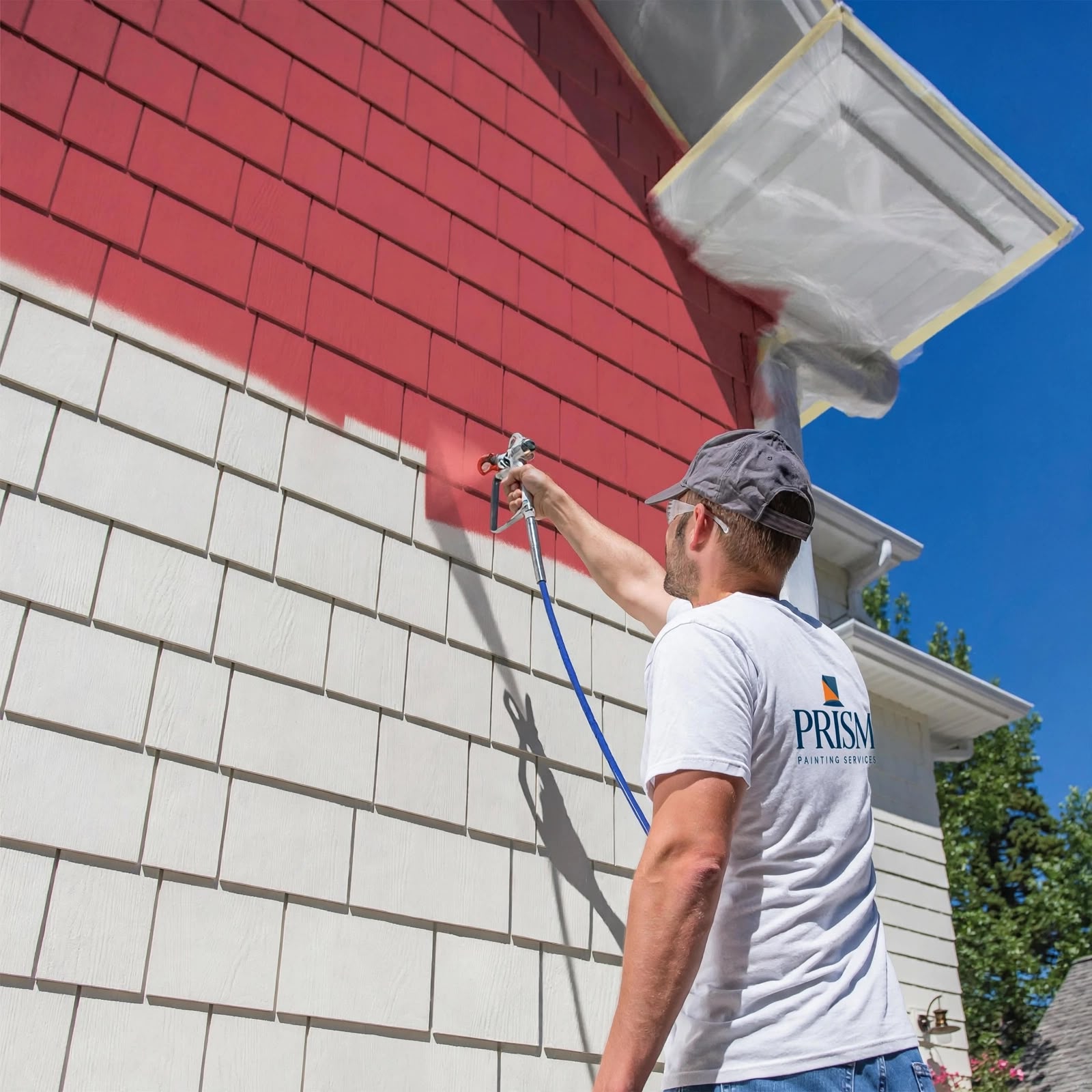 Painter working in a modern luxury home